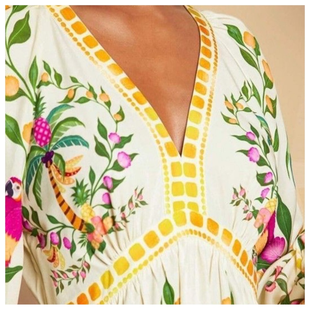NWOT Sunday Up Yellow Green Dolce Vita Italy Lemon Printed Abstract Dress Small - Picture 3 of 9